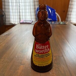 Vintage Mrs. Butterworth's Syrup Amber Glass Bottle 24 oz Without Metal Cap